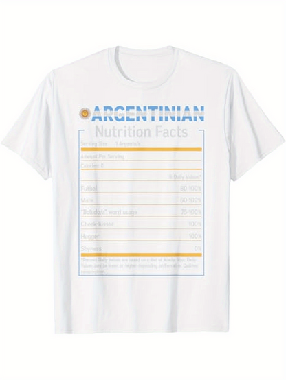 Men's Graphic T-Shirt Argentinian Nutrition Facts Label Inspired Chart On White Shirt