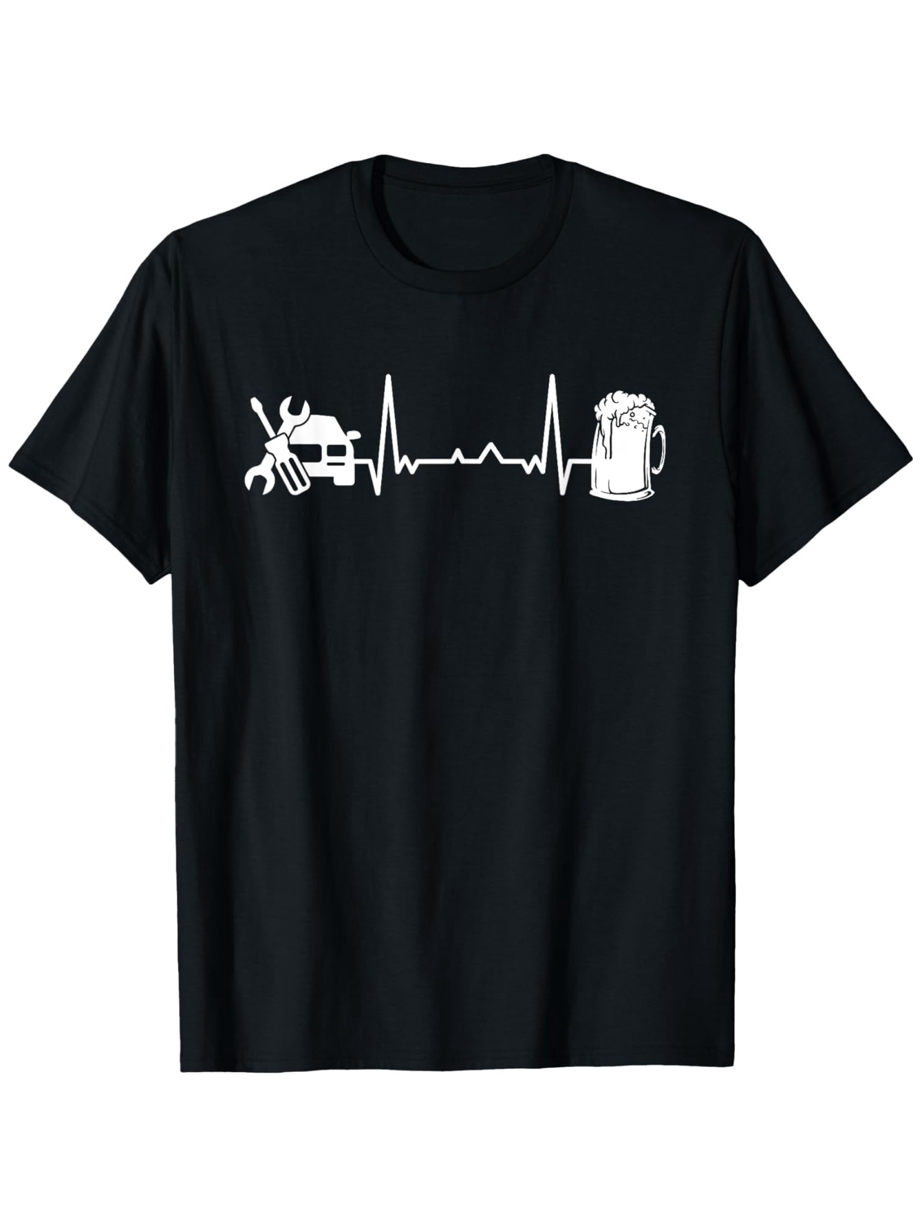 Men's Graphic T-Shirt Heartbeat Line With Car Tools And Foaming Beer Mug