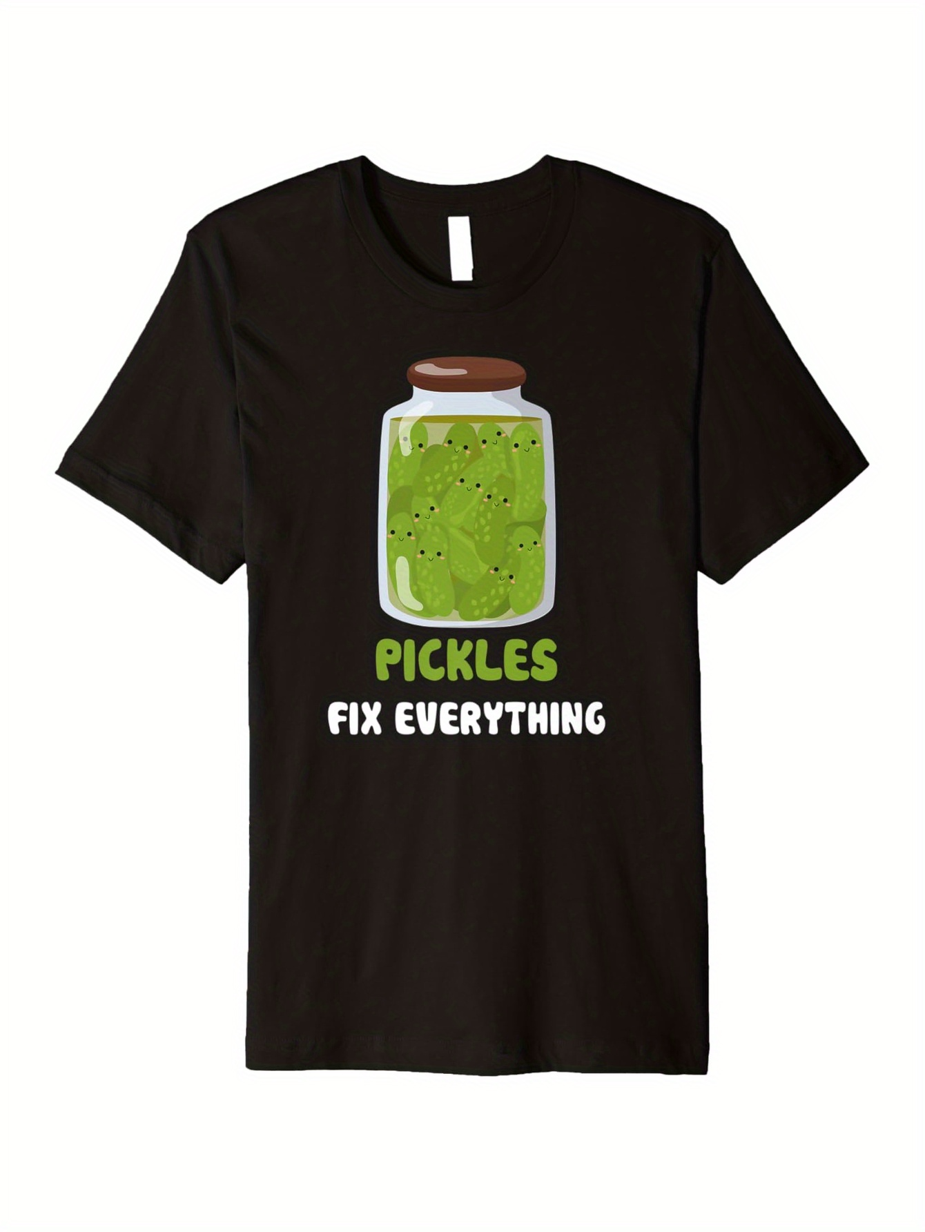 Men's Graphic T-Shirt Pickles Fix Everything With Glass Jar Surrounded By Green Pickle Slices