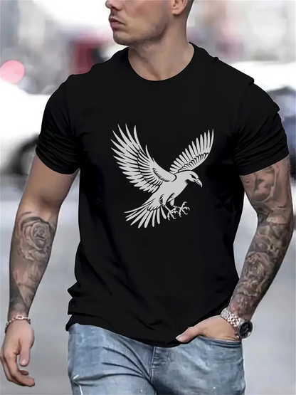 Men's Graphic T-Shirt Bold Monochrome Flying Bird With Outstretched Wings On Black T Shirt