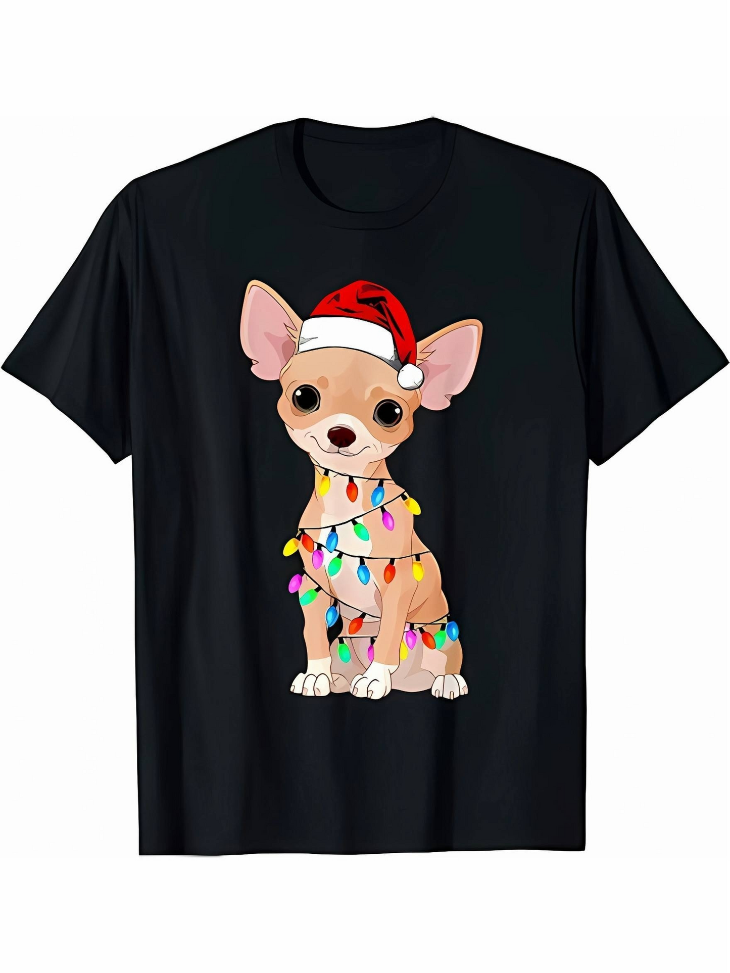 Men's Graphic T-Shirt Christmas Lights Wrapped Around Cute Chihuahua Dog