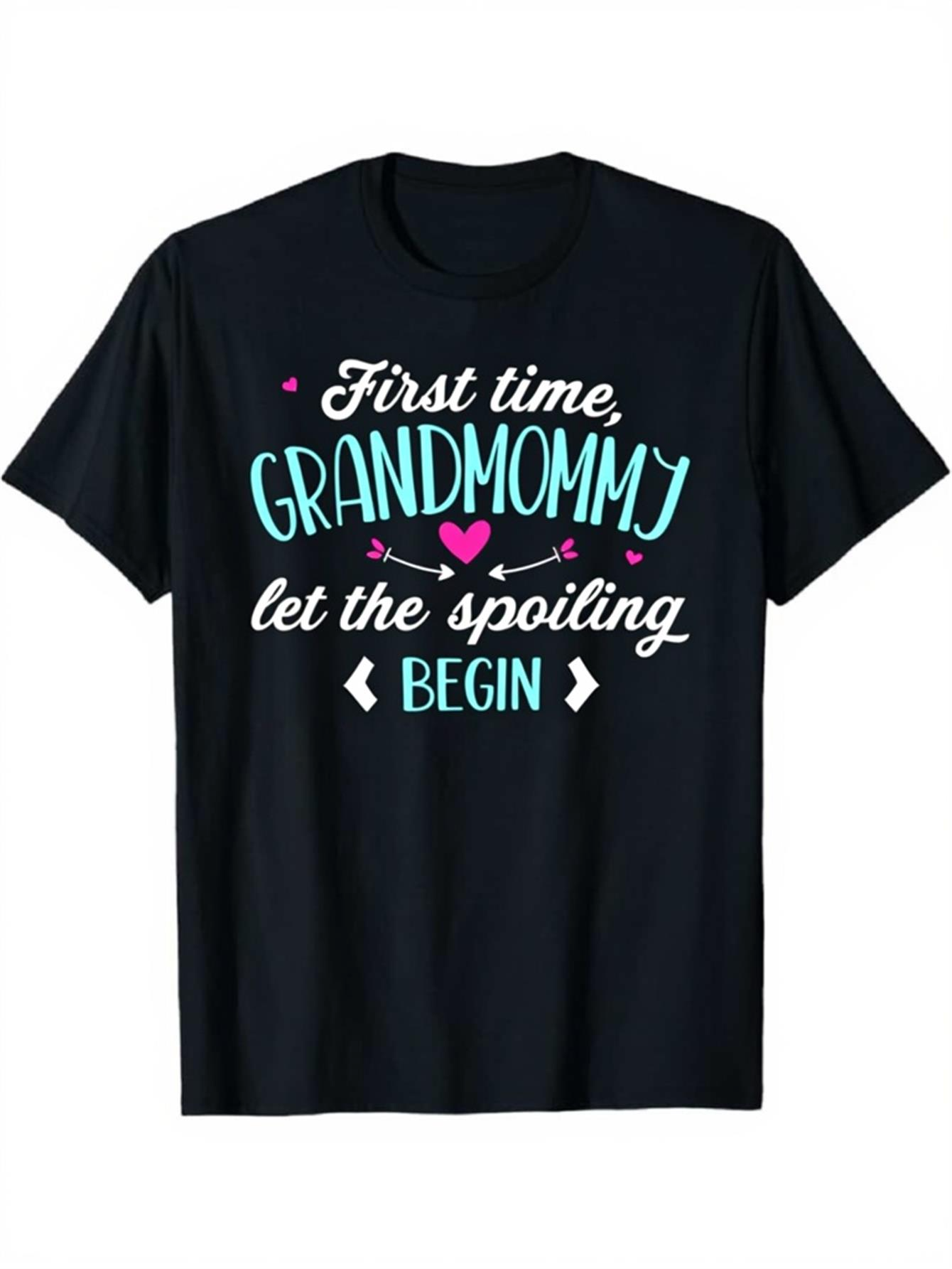 Men's Graphic T-Shirt First Time Grandmommy Playful Lettering With Hearts And Arrows Grandmommy