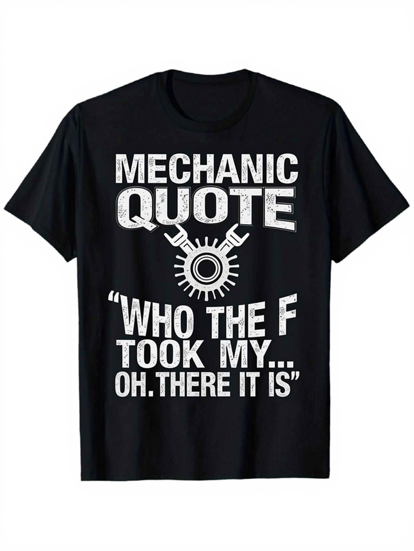 Men's Graphic T-Shirt Mechanic Quote Lettering With Wrench And Gear Design T Shirt