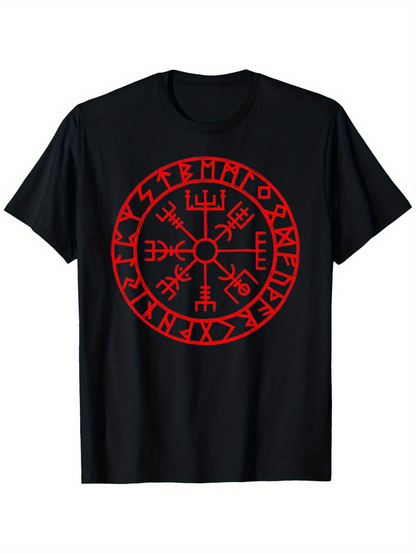 Men's Graphic T-Shirt Ancient Red Nordic Symbols In Mystical Circular Emblem Rune Design