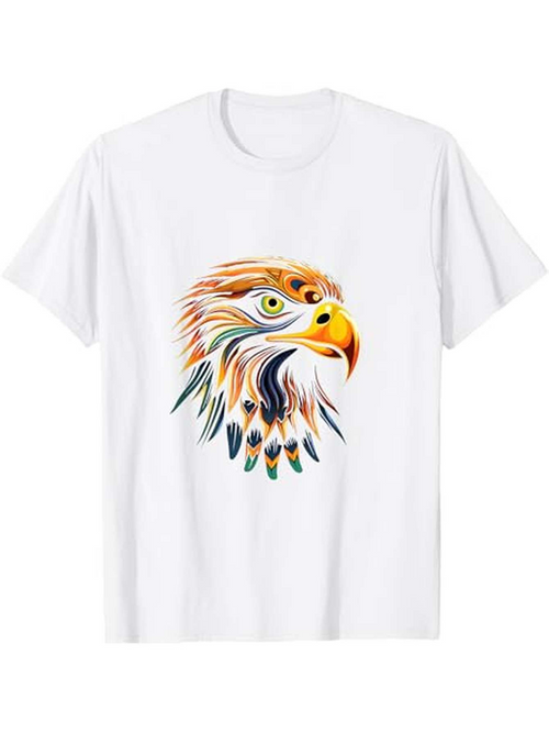 Men's Graphic T-Shirt Vivid Multicolored Feathers And Fiery Gaze Artistic Eagle