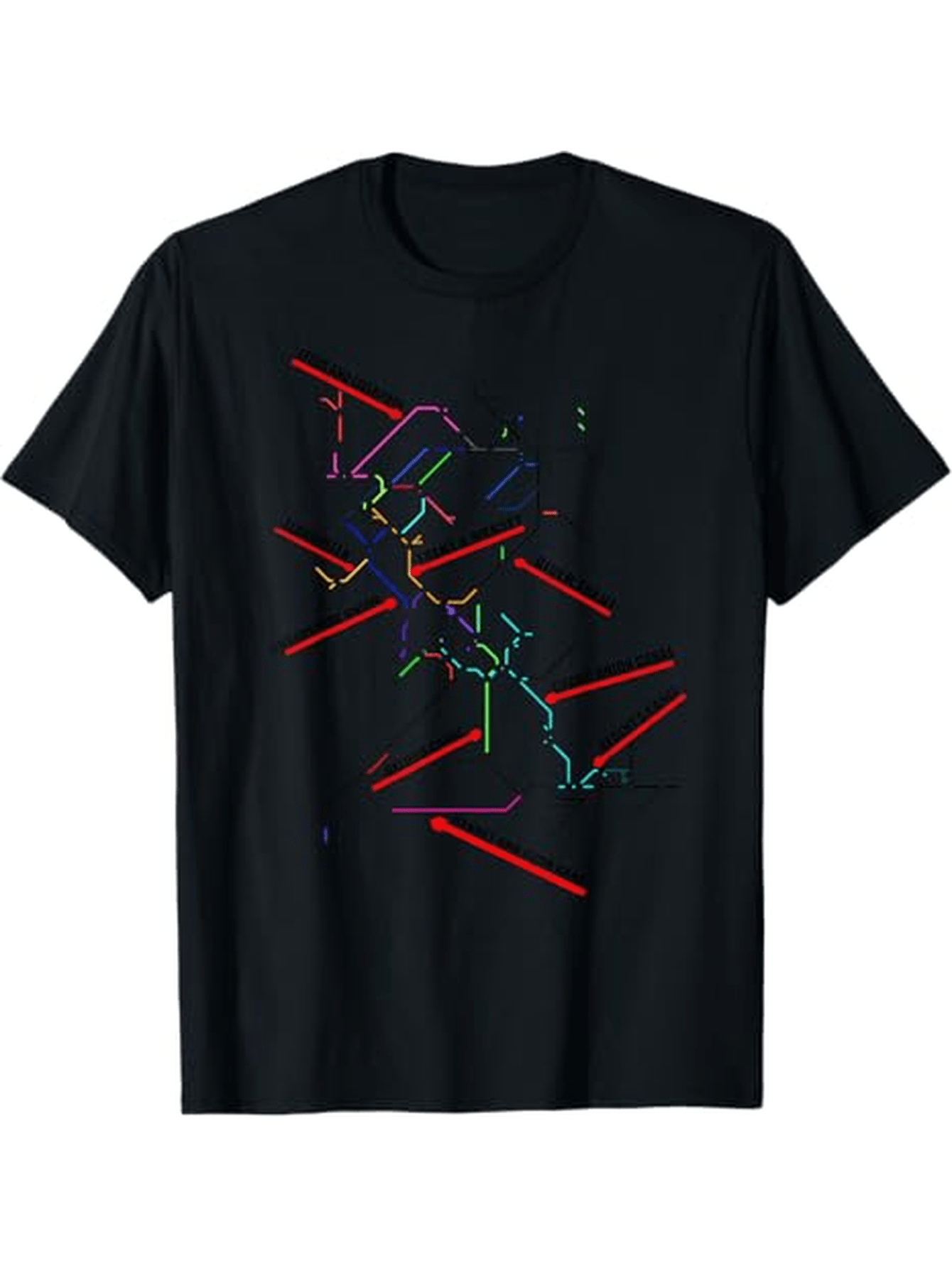 Men's Graphic T-Shirt Colorful Neon Lines And Abstract Shapes Surrounded By Red Vector Lines