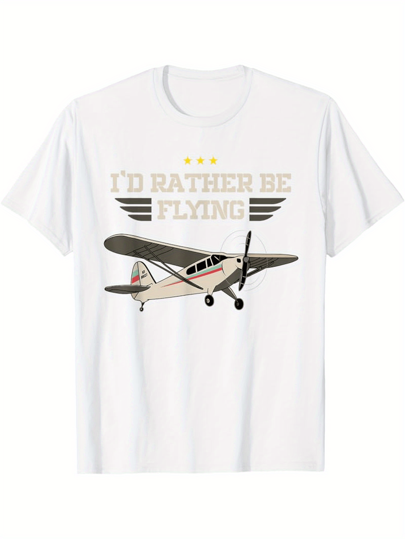 Men's Graphic T-Shirt Id Rather Be Flying Vintage Propeller Aircraft Under Wings Graphic Airplane
