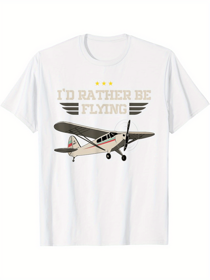 Men's Graphic T-Shirt Id Rather Be Flying Vintage Propeller Aircraft Under Wings Graphic Airplane