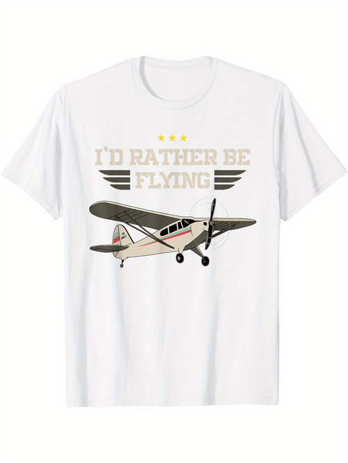 Men's Graphic T-Shirt Id Rather Be Flying Vintage Propeller Aircraft Under Wings Graphic Airplane