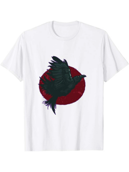 Men's Graphic T-Shirt Dark Crow Flying With Red Sun Behind Bird
