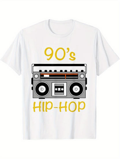 Men's Graphic T-Shirt Nostalgic Yellow Print With Vintage Boombox Celebrating 90s Hip Hop Era Boombox