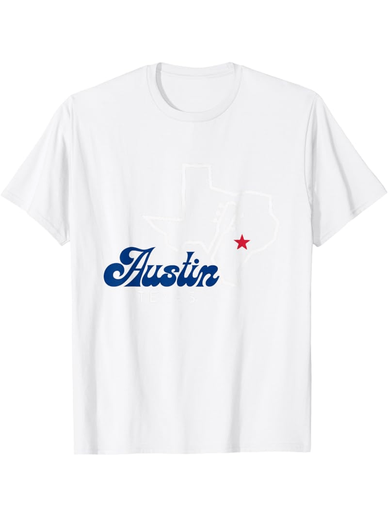Men's Graphic T-Shirt Blue Script Lettering With Lone Red Star Over White Texas Map T Shirt