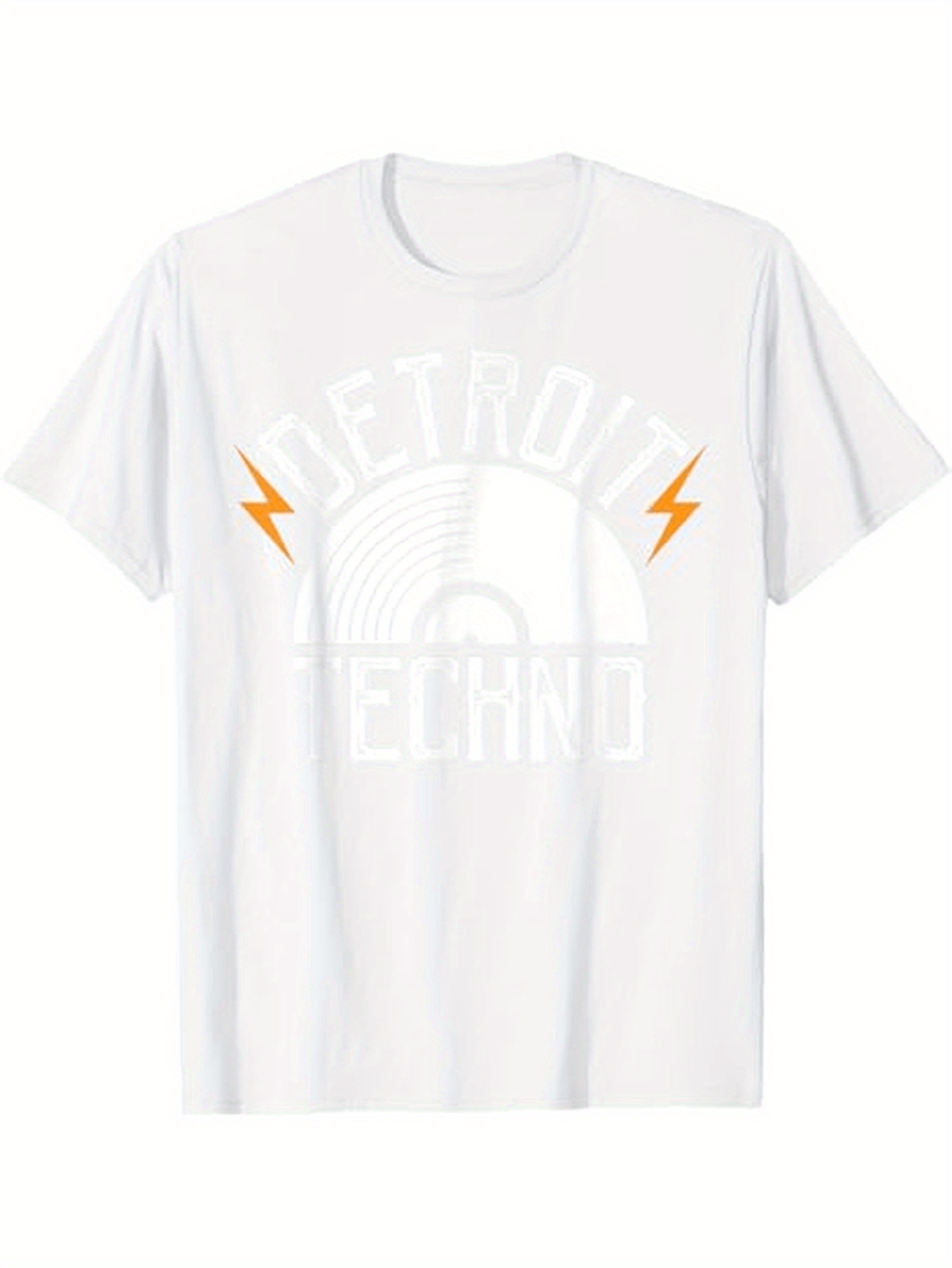 Men's Graphic T-Shirt Detroit Techno With Lightning Bolts Over Stylized Record Graphic