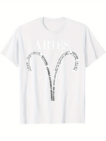 Men's Graphic T-Shirt Aries Zodiac Typography Design With Astrological Symbol And Personality Traits