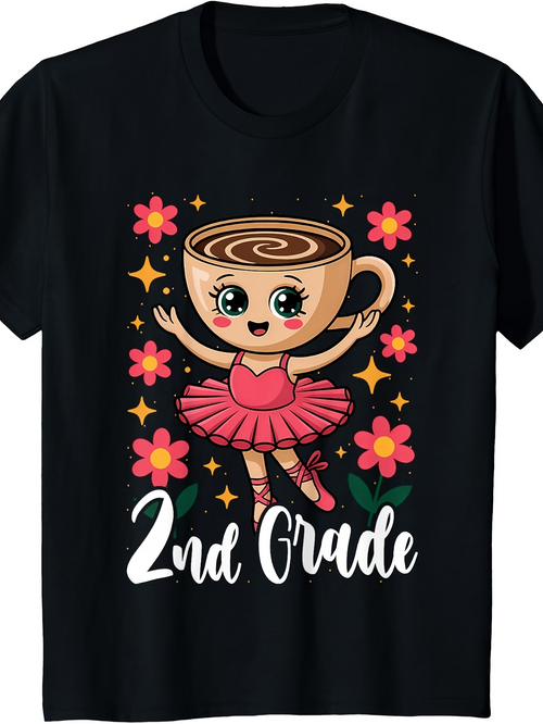 Men's Graphic T-Shirt 2nd Grade Cute Ballerina Surrounded By Colorful Flowers Coffee Cup