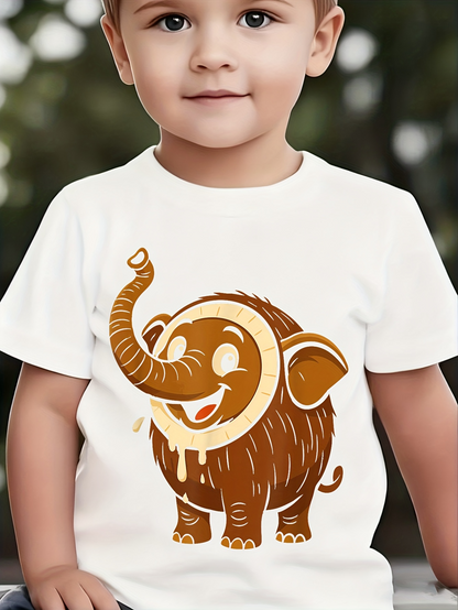 Men's Graphic T-Shirt Playful Cartoon Elephant With Creamy Brown Texture Smiling Animal Character