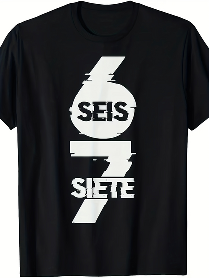 Men's Graphic T-Shirt Modern Glitched Typography Design With Bold Numbers On Black Shirt