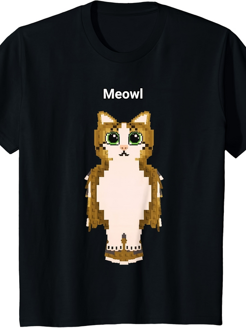 Men's Graphic T-Shirt Meowl Pixel Art Hybrid Animal With Cat And Owl Standing