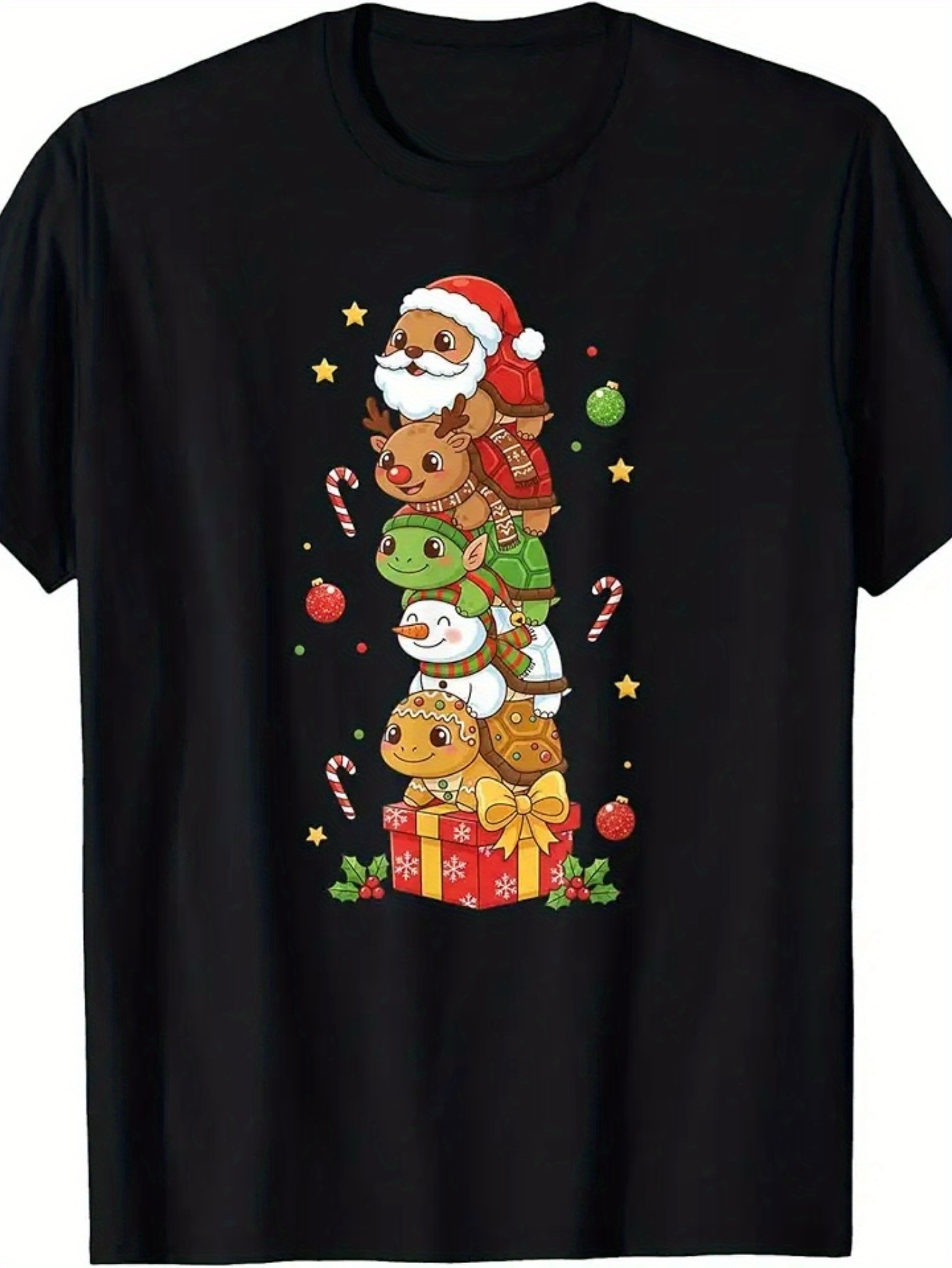 Men's Graphic T-Shirt Festive Stack Of Cute Animals Wearing Christmas Hats