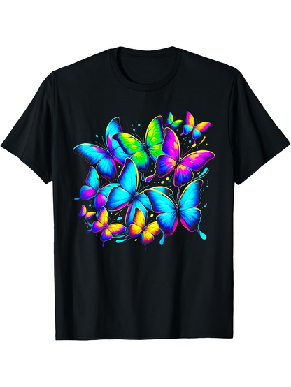 Men's Graphic T-Shirt Colorful Neon Glow Butterflies With Vivid Rainbow Wings Butterfly