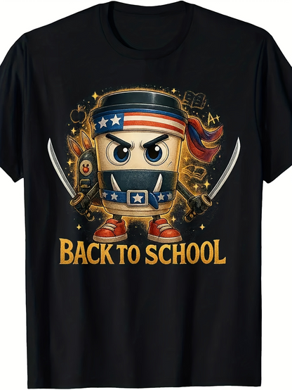 Men's Graphic T-Shirt Back To School Armed With Pencils Flags Stars Swords Cartoon Character
