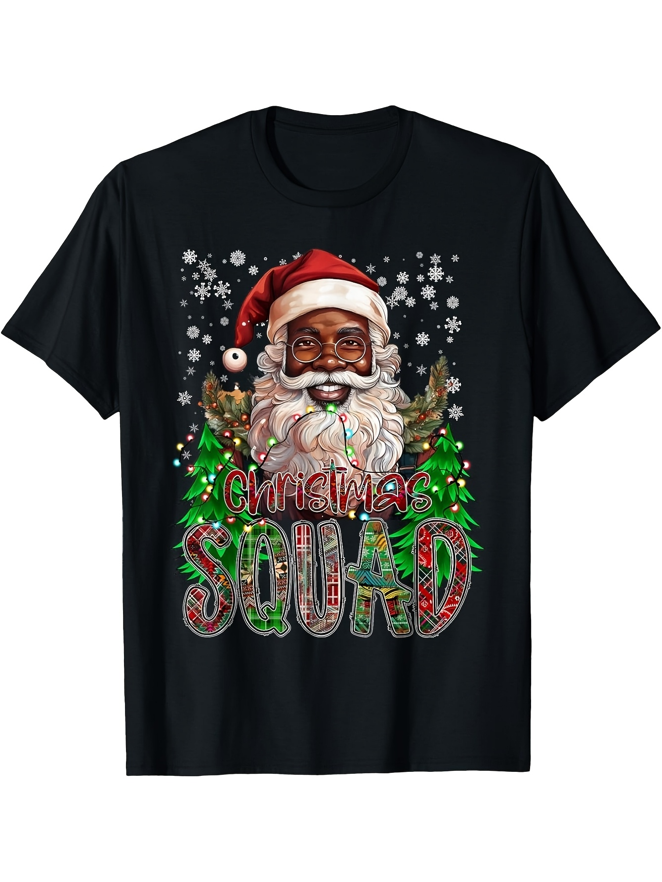 Men's Graphic T-Shirt Christmas Squad Festive Snowflakes With Santa And Pine Trees