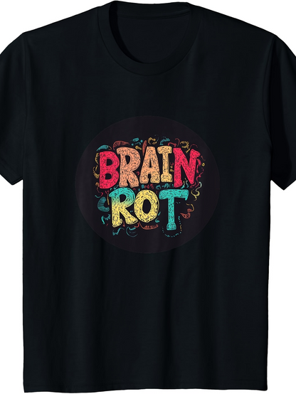 Men's Graphic T-Shirt Brain Rot Colorful Hand Drawn Lettering Surrounded By Doodles T Shirt