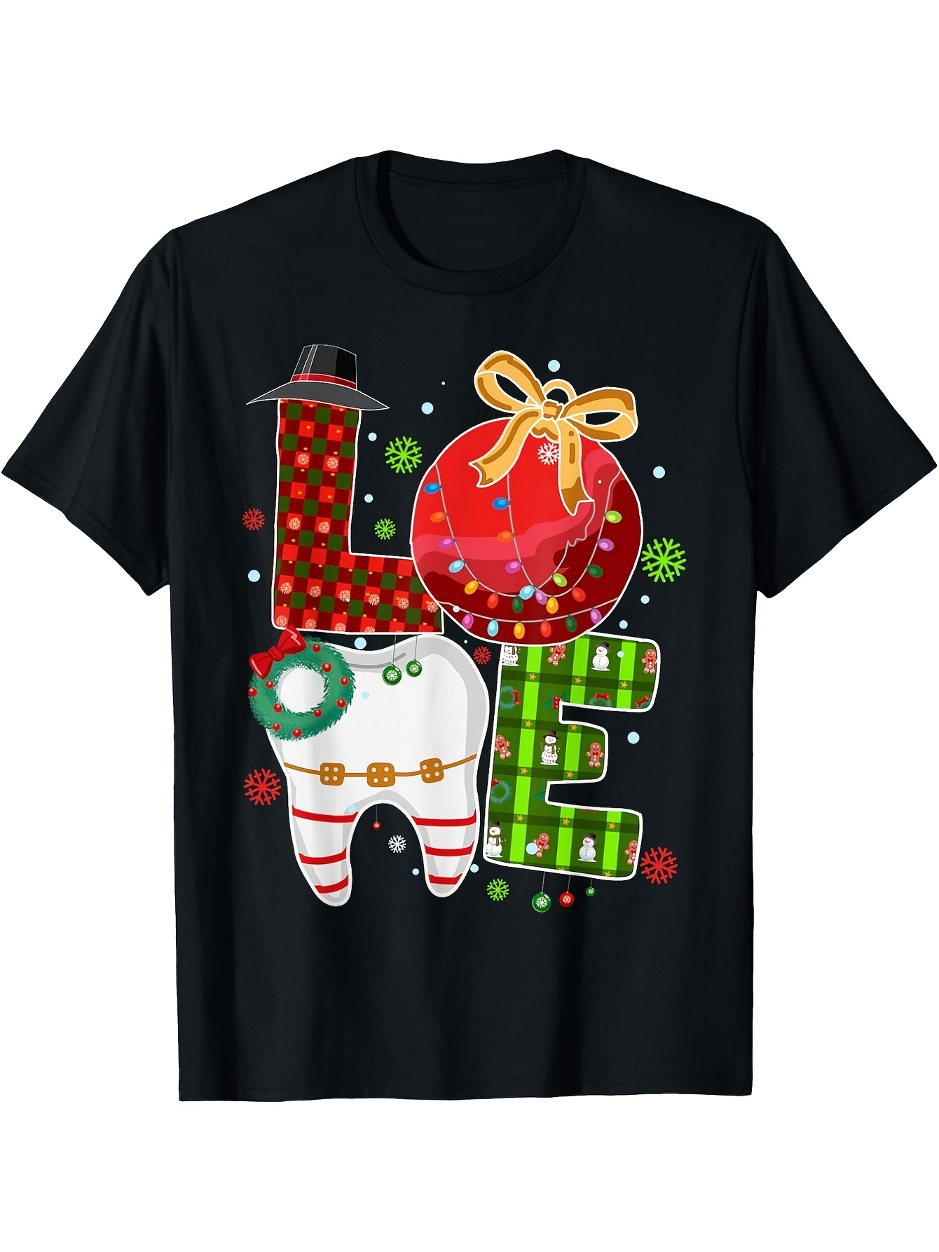 Men's Graphic T-Shirt Love With Christmas Lights And Festive Holiday Ornament Tooth