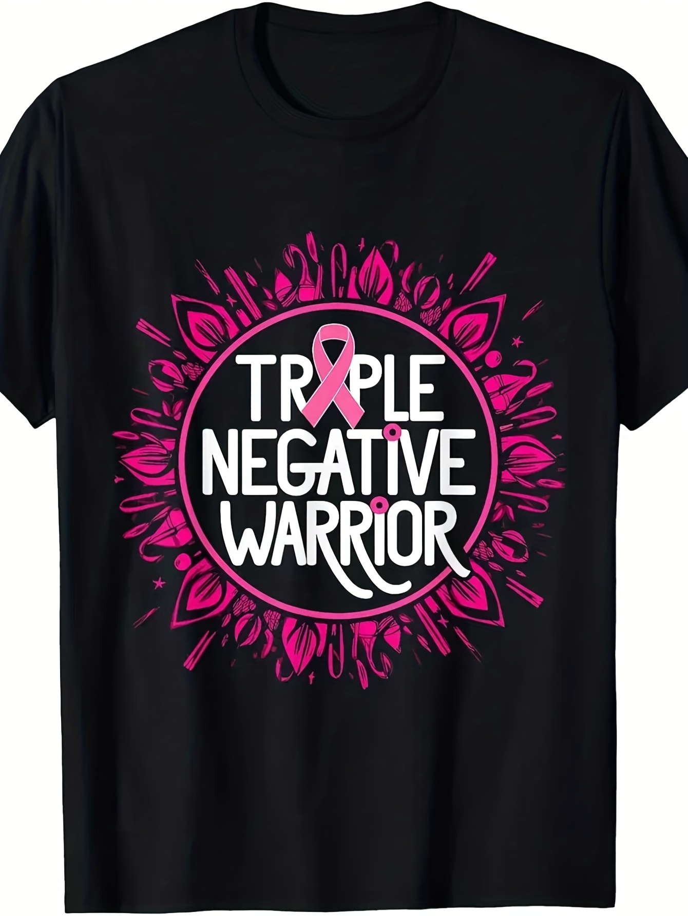 Men's Graphic T-Shirt Triple Negative Warrior Pink Petals Sunburst With Ribbon In Center