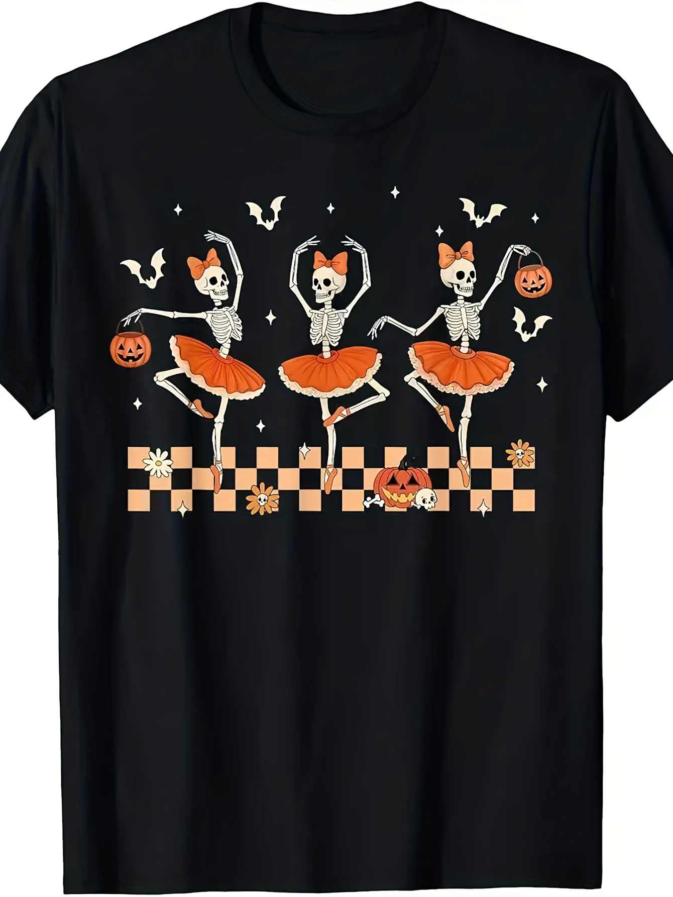 Men's Graphic T-Shirt Dancing Skeletons In Halloween Tutus With Pumpkins And Bats Costume T Shirt