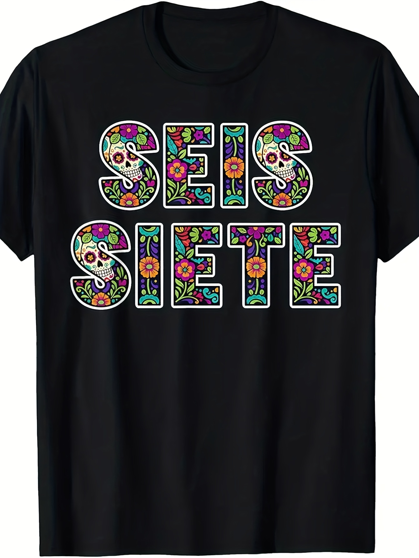 Men's Graphic T-Shirt Floral Folk Embroidery Inspired Pattern With Decorative Lettering Siete