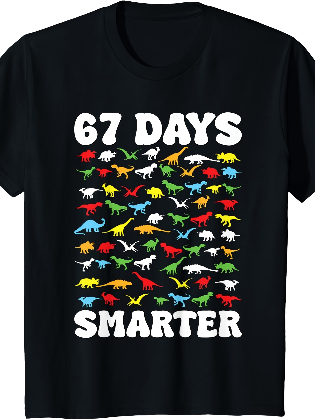 Men's Graphic T-Shirt Sixty Seven Days Smarter Dinosaur Pattern Among Colorful Prehistoric Cartoon Figures