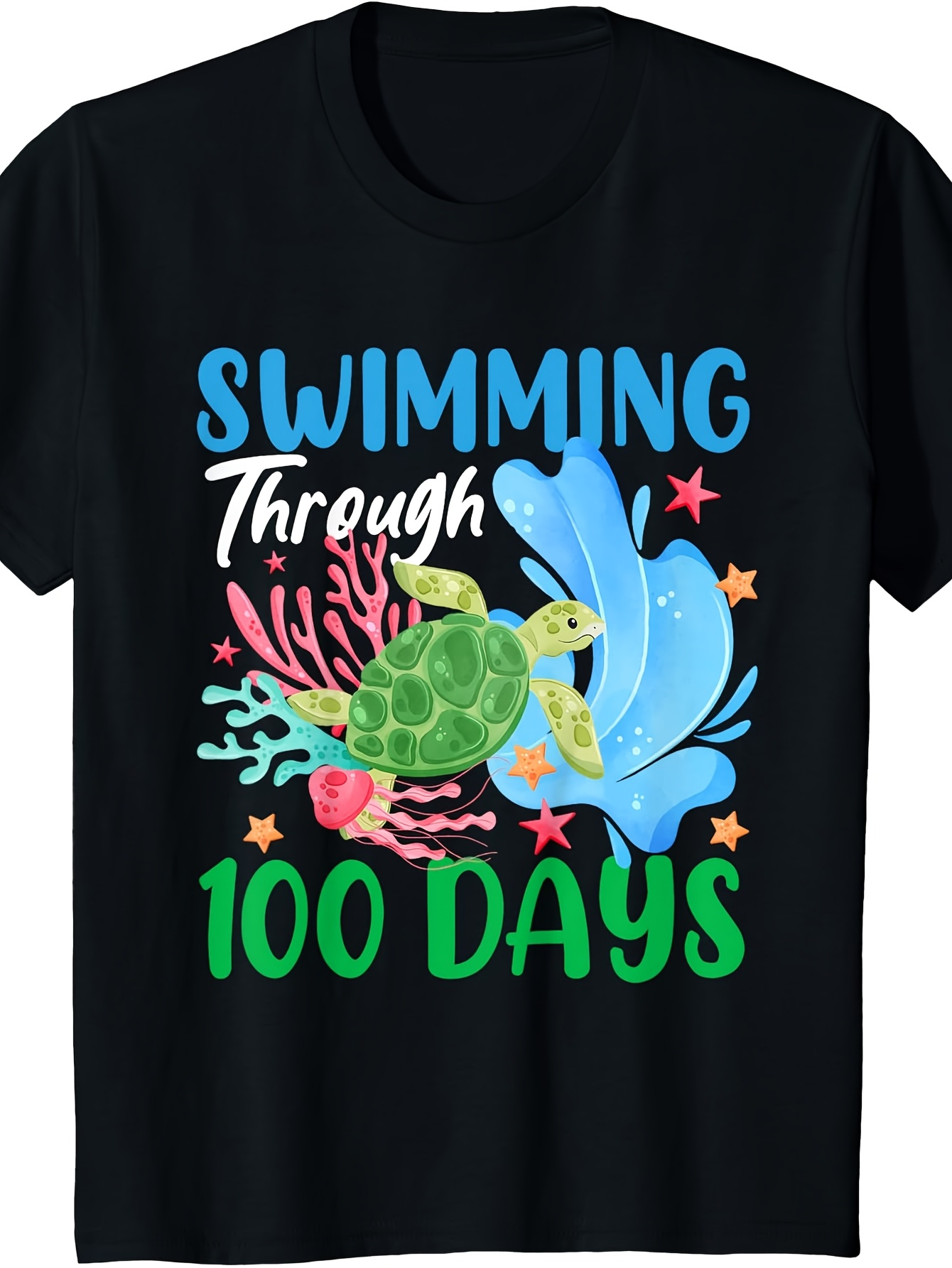 Men's Graphic T-Shirt Swimming Through Ocean Coral Reefs With Splashing Water Sea Turtle