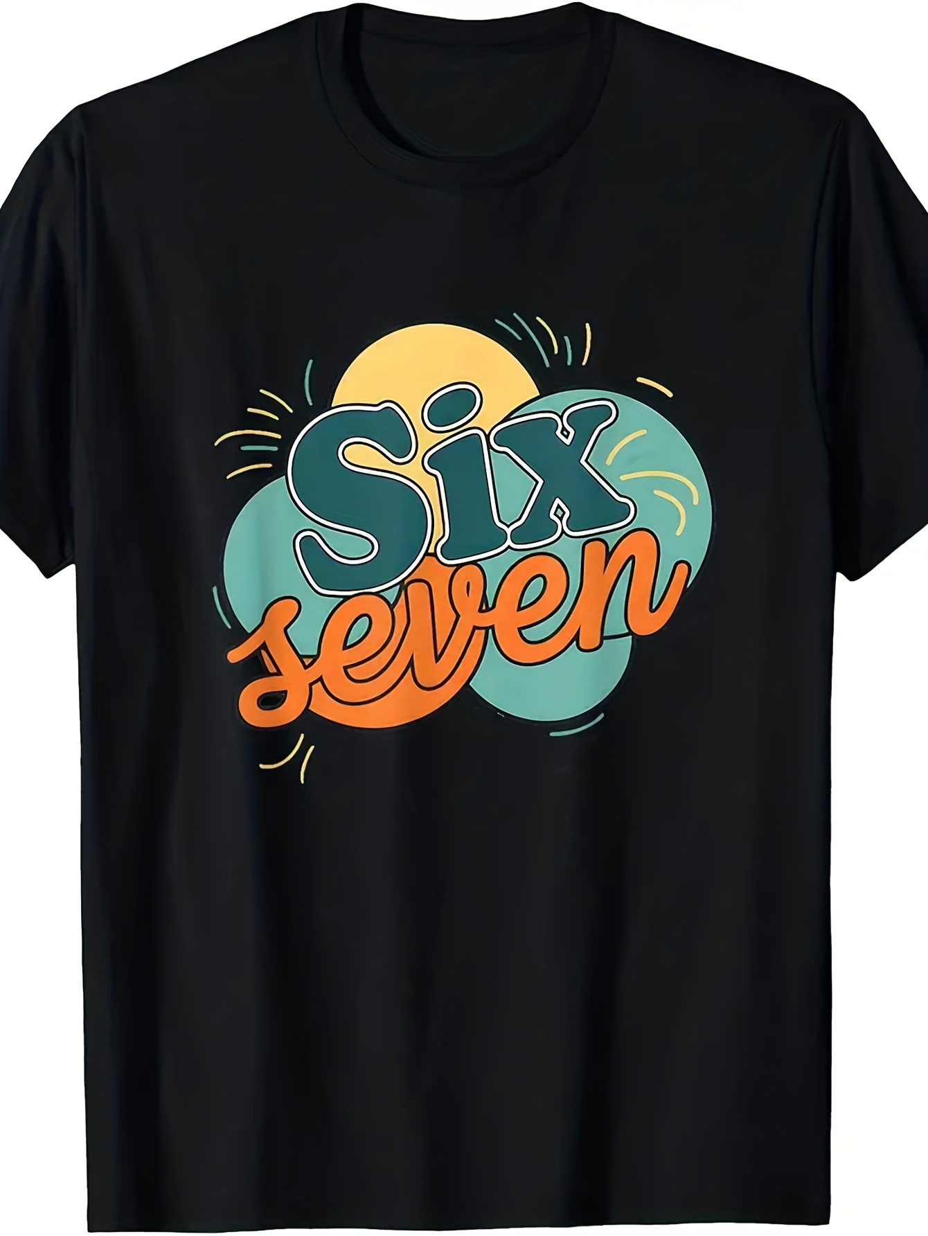 Men's Graphic T-Shirt Playful Colorful Lettering Six And Seven Surrounded By Decorative Doodles