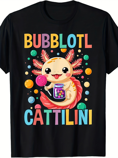 Men's Graphic T-Shirt Bubblotl Cattilini Surrounded By Bubbles Holding Candy Axolotl