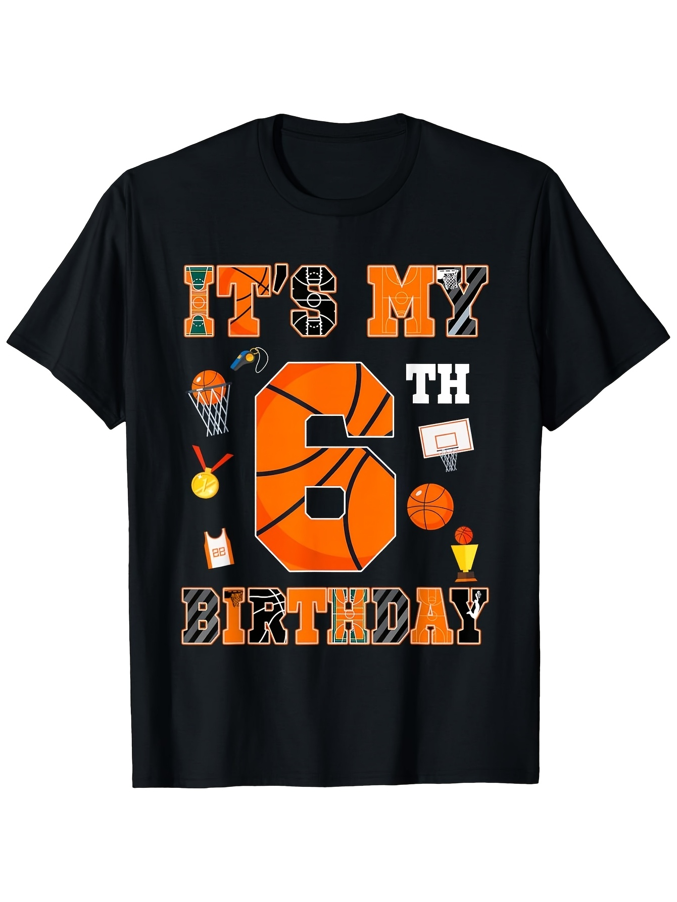 Men's Graphic T-Shirt Its My Birthday With Orange Number Six Basketball Theme Shirt