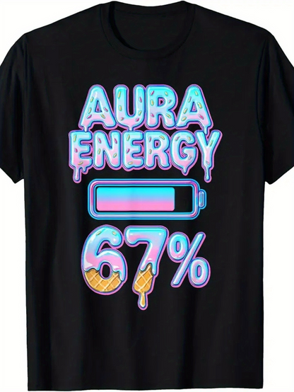 Men's Graphic T-Shirt Aura Energy Colorful Glowing Battery And Melting Numbers Graphic