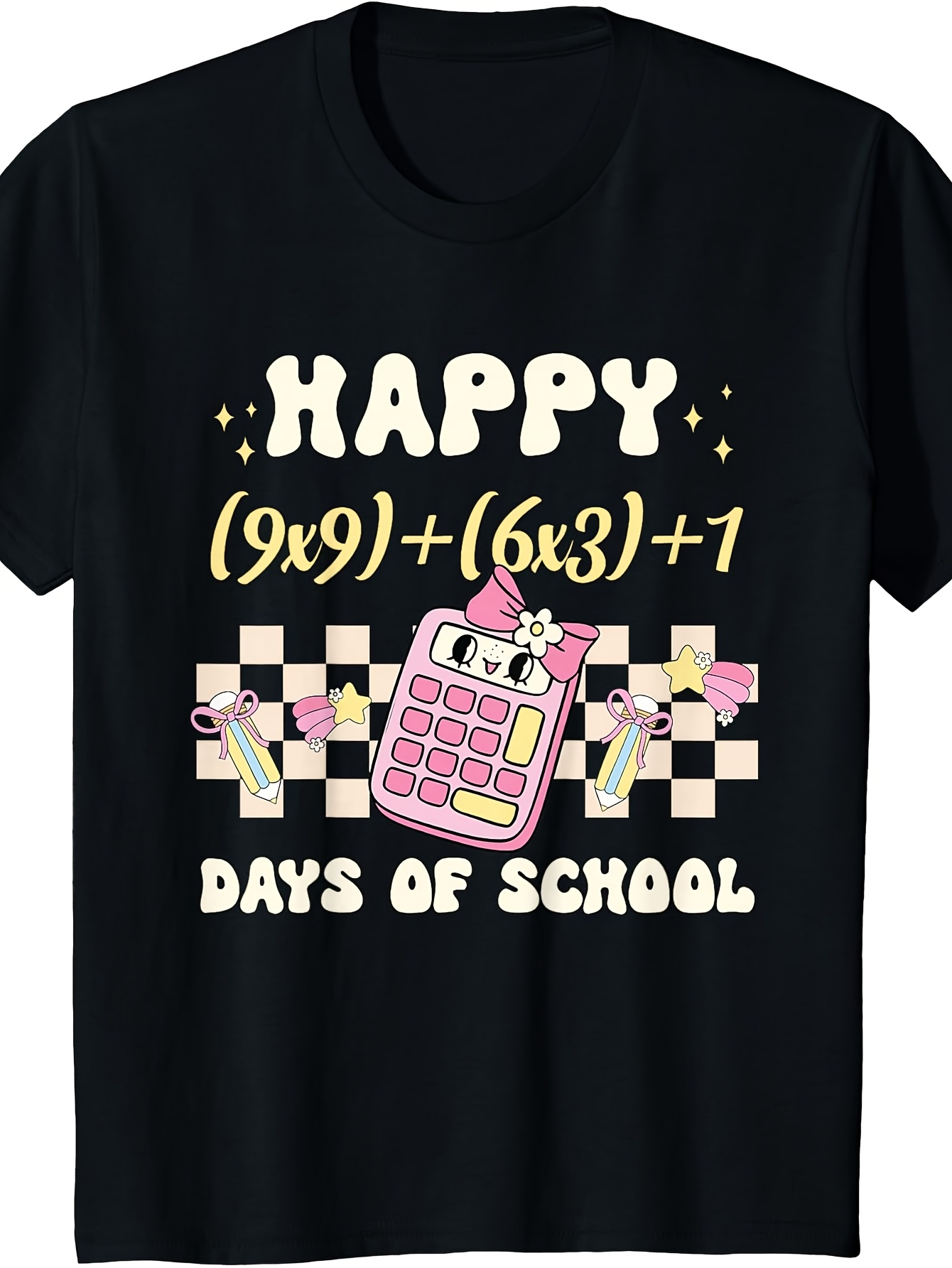 Men's Graphic T-Shirt Happy School Days With Pink Calculator And Geometric Shapes