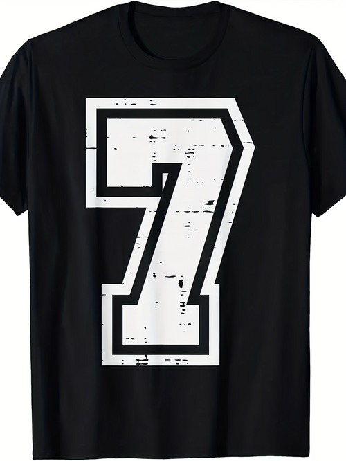 Men's Graphic T-Shirt Distressed Bold White Number Seven Print