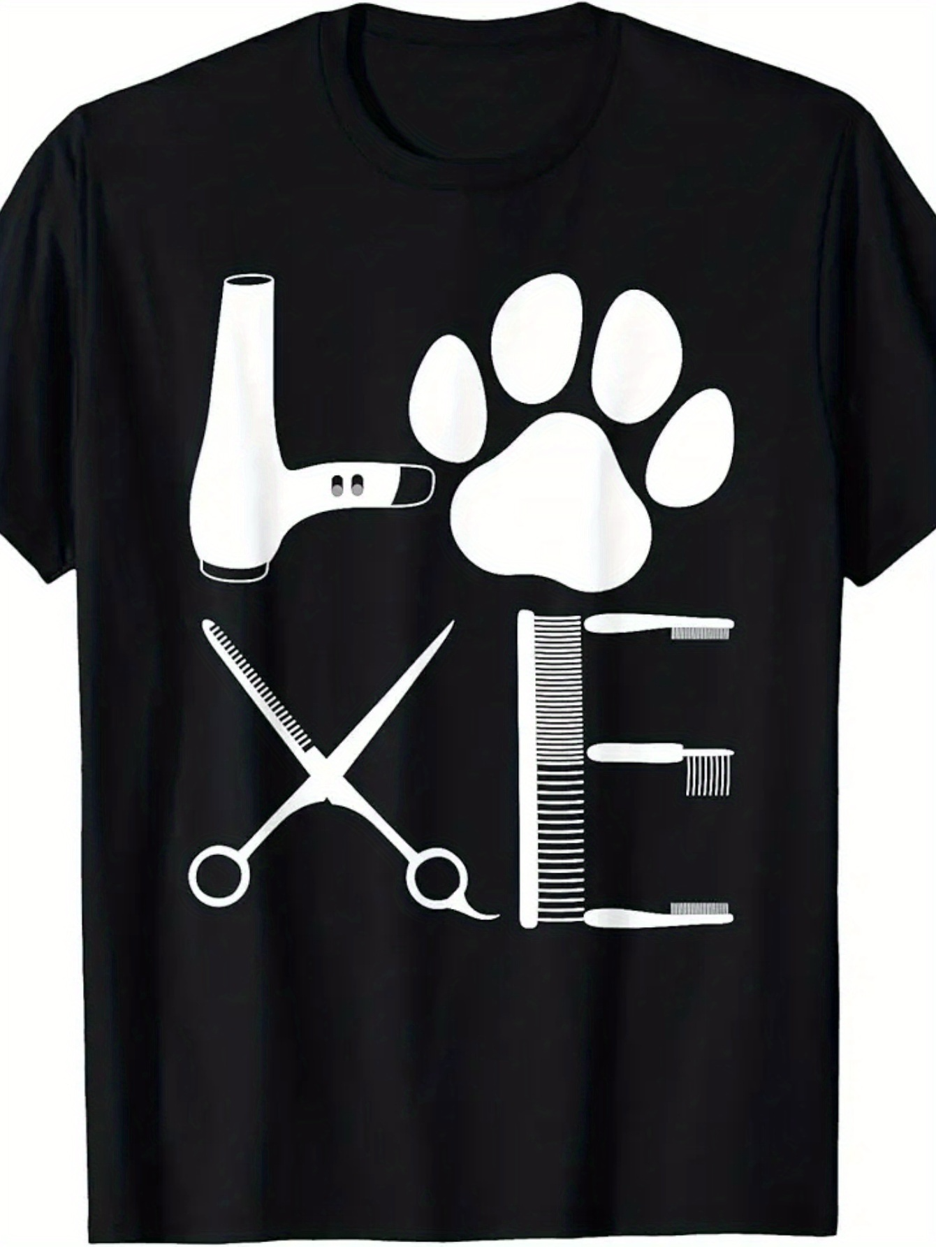Men's Graphic T-Shirt Creative Pet Grooming Tools Forming The Word Love With Pawprint