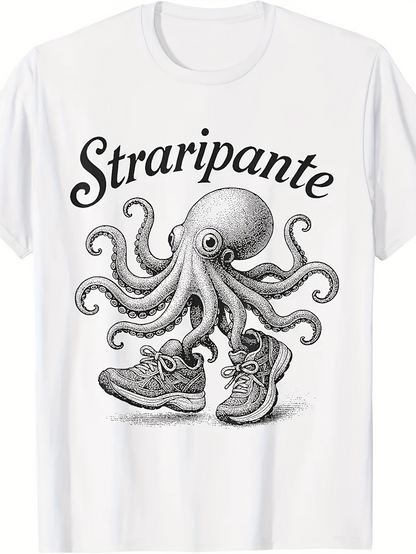 Men's Graphic T-Shirt Straripante Vintage Hand Drawn Octopus Wearing Sneakers