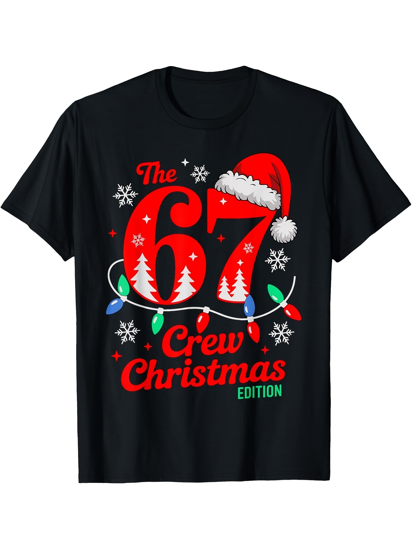 Men's Graphic T-Shirt The 67 Crew Christmas Edition Festive Lights With Santa Hat Christmas Shirt