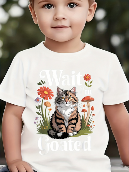 Men's Graphic T-Shirt Wait Among Wildflowers With Orange Mushrooms And Fluffy Cat