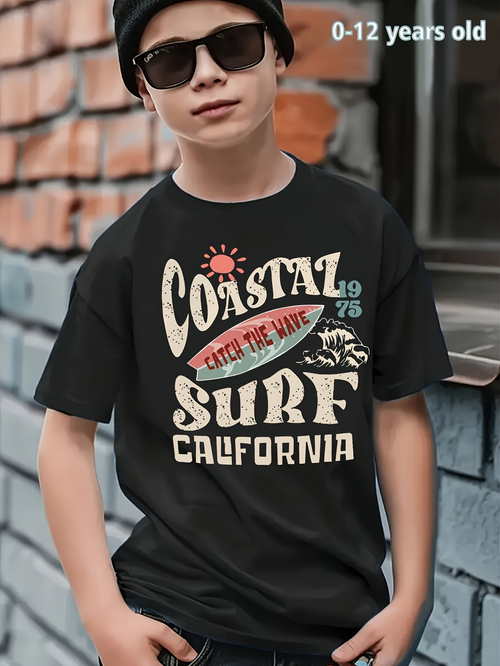 Men's Graphic T-Shirt Coastal 1975 Ride The Wave Surfing Adventures Vintage Beach Surf California