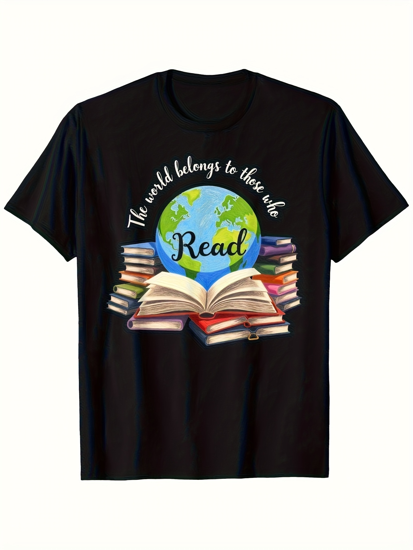 Men's Graphic T-Shirt The World Belongs To Those Who Read Open Books Under Blue Green Globe