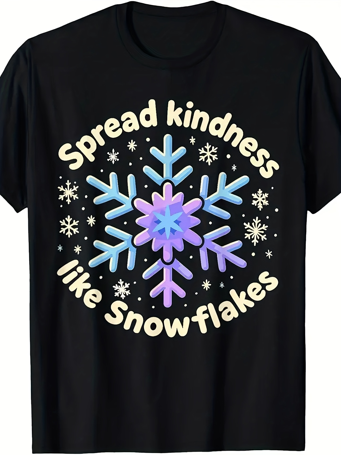 Men's Graphic T-Shirt Spread Kindness Among Glowing Pastel Snowflakes And Sparkling Winter Snowflake