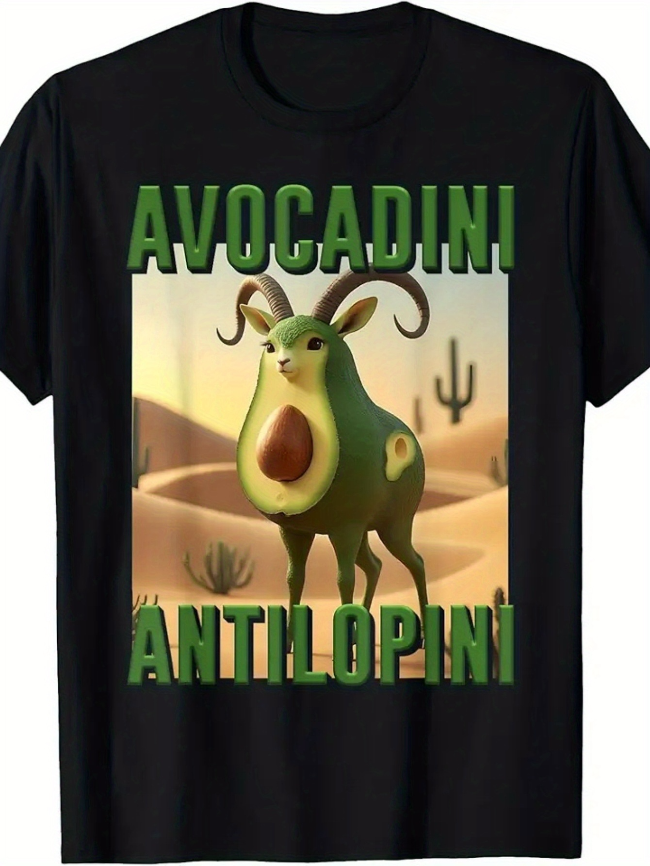 Men's Graphic T-Shirt Avocadini Antilopini Surreal Avocado Creature Roaming Desert Undulating Sands