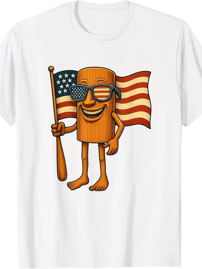 Men's Graphic T-Shirt Cartoon Character With Sunglasses Holding American Flag