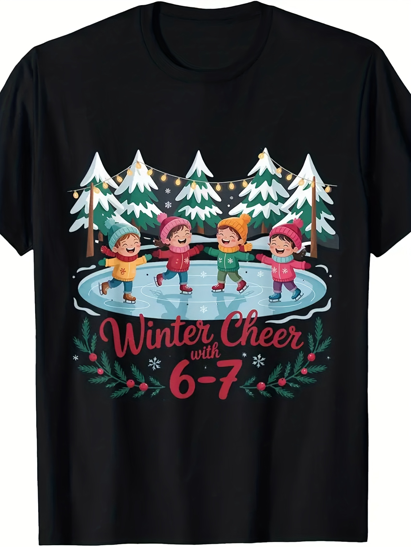Men's Graphic T-Shirt Winter Cheer With Skating Kids On Frozen Lake