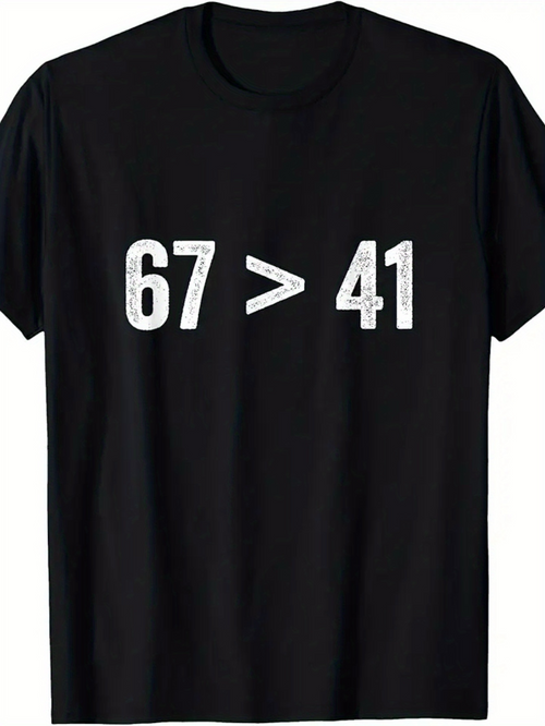 Men's Graphic T-Shirt Distressed White Numbers With Greater Than Symbol On Black Shirt